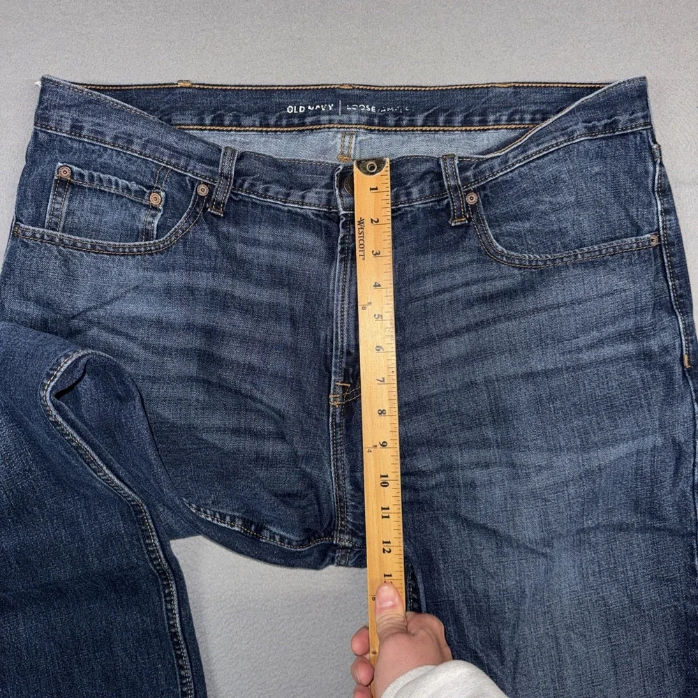 Old Navy Jeans Mens 38x32 (Fits 38x30) Blue Loose Relaxed Fit Distressed Denim